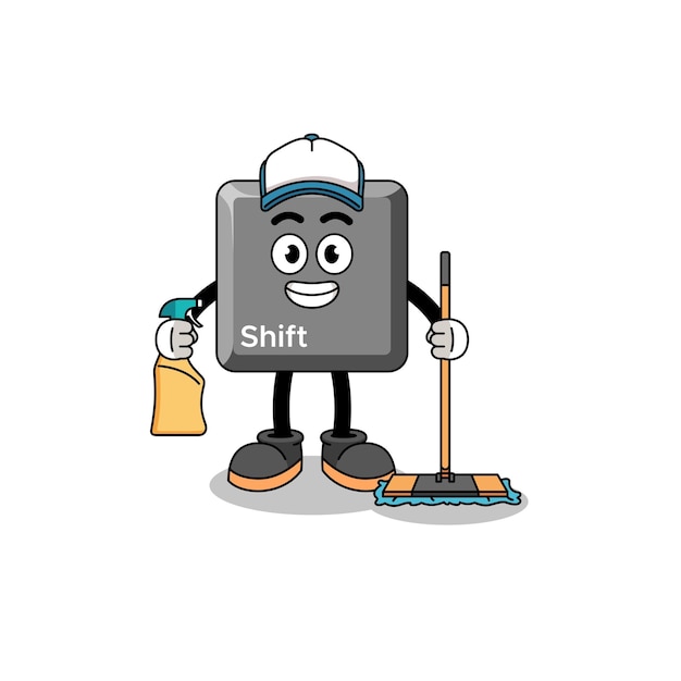 Character mascot of keyboard shift key as a cleaning services