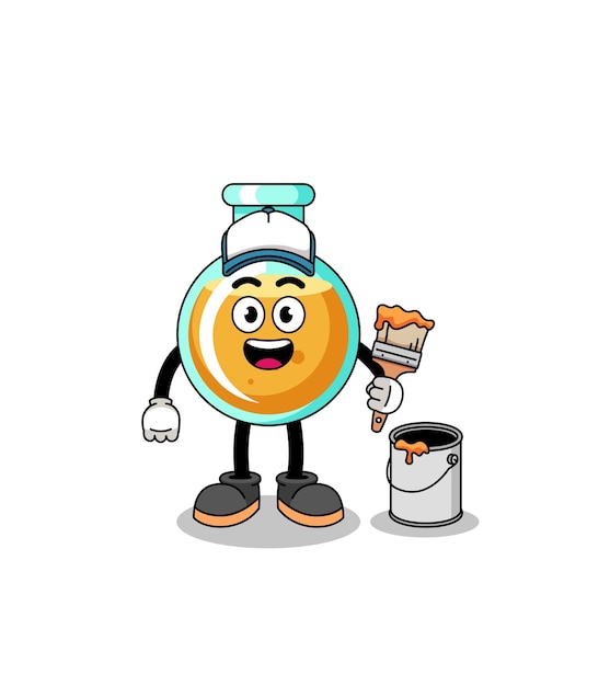 Character mascot of lab beakers as a painter