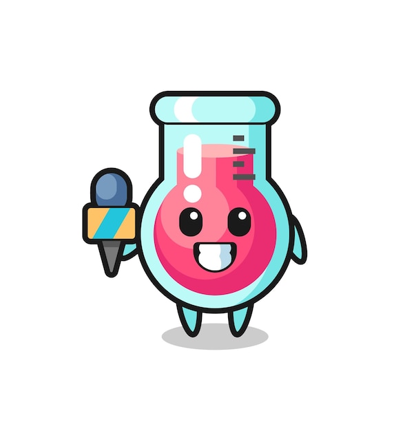 Character mascot of laboratory beaker as a news reporter