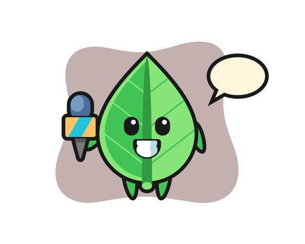 Character mascot of leaf as a news reporter