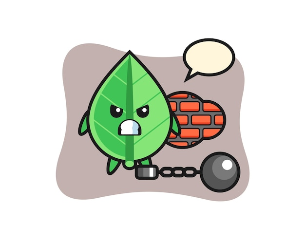 Character mascot of leaf as a prisoner
