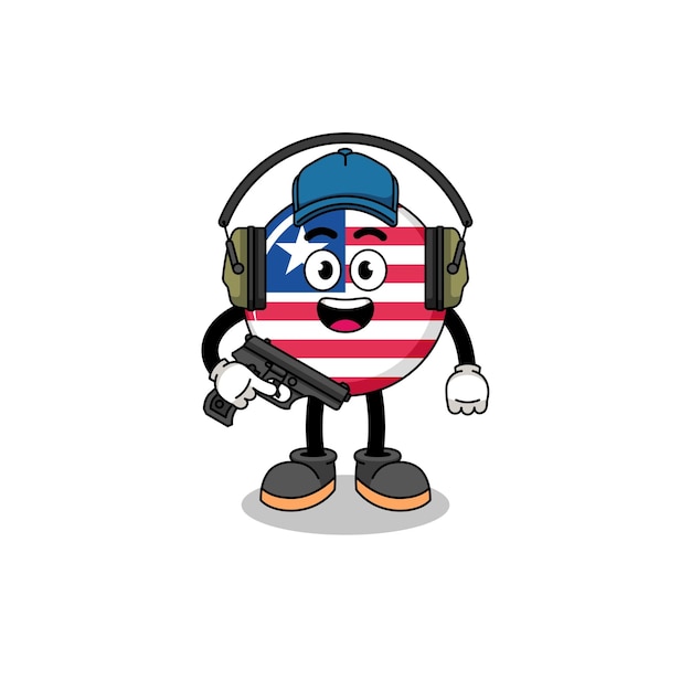 Character mascot of liberia flag doing shooting range