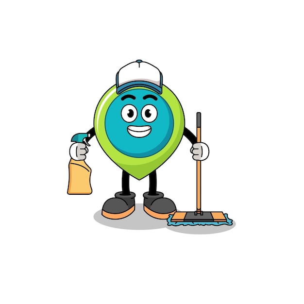 Character mascot of location symbol as a cleaning services