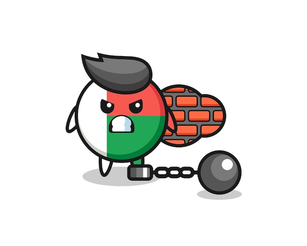 Character mascot of madagascar flag badge as a prisoner