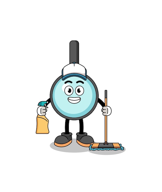 Vector character mascot of magnifying glass as a cleaning services