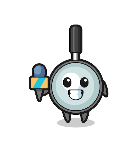 Character mascot of magnifying glass as a news reporter