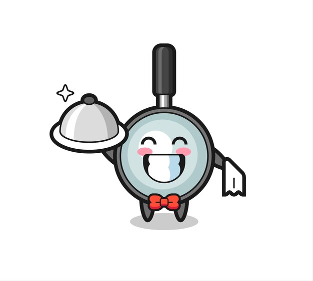 Character mascot of magnifying glass as a waiters