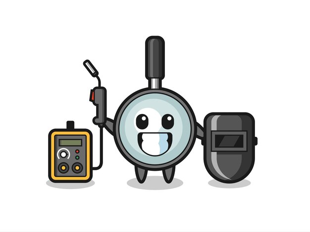 Character mascot of magnifying glass as a welder , cute style design for t shirt, sticker, logo element