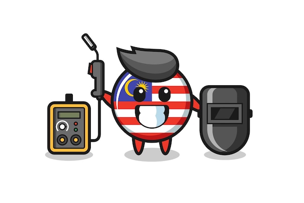용접기로 말레이시아 국기 배지의 캐릭터 마스코트