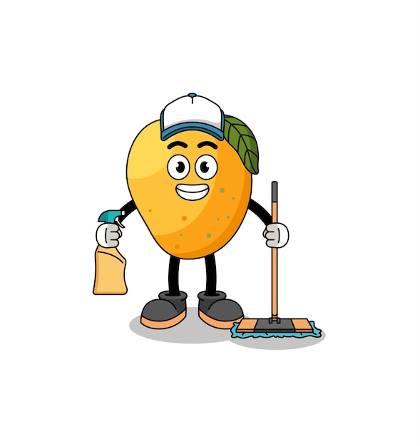 Personaggio mascotte del frutto del mango come design del personaggio dei servizi di pulizia