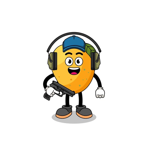 Character mascot of mango fruit doing shooting range character design