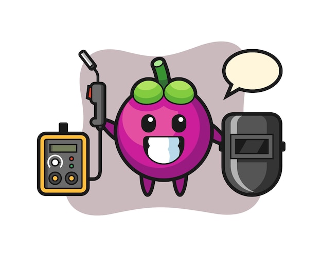 Character mascot of mangosteen as a welder cute style design for t shirt sticker logo element