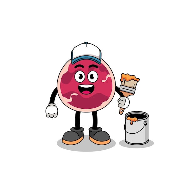 Character mascot of meat as a painter