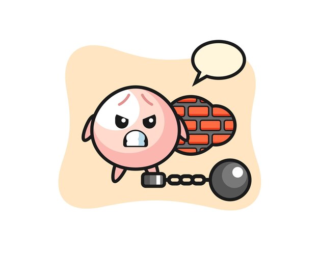 Character mascot of meat bun as a prisoner