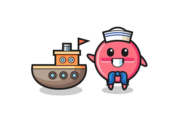 Character mascot of medicine tablet as a sailor man  cute design