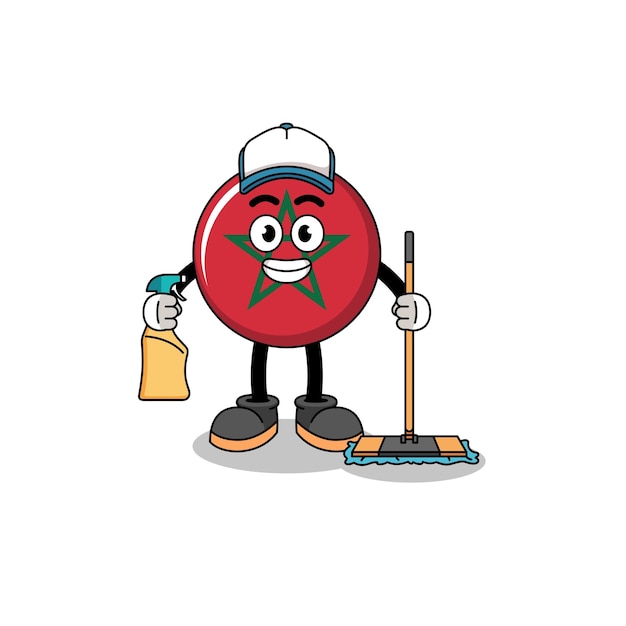 Character mascot of morocco flag as a cleaning services