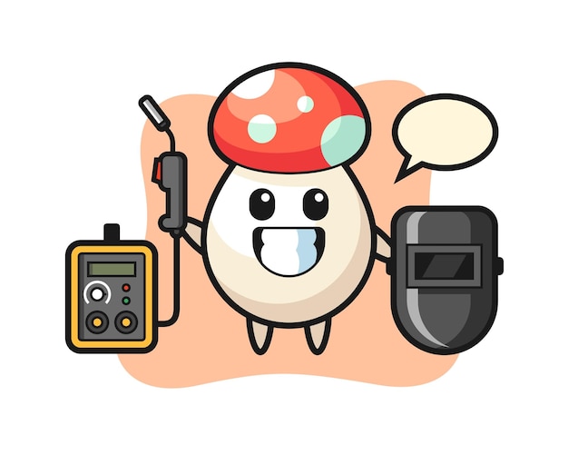 Character mascot of mushroom as a welder