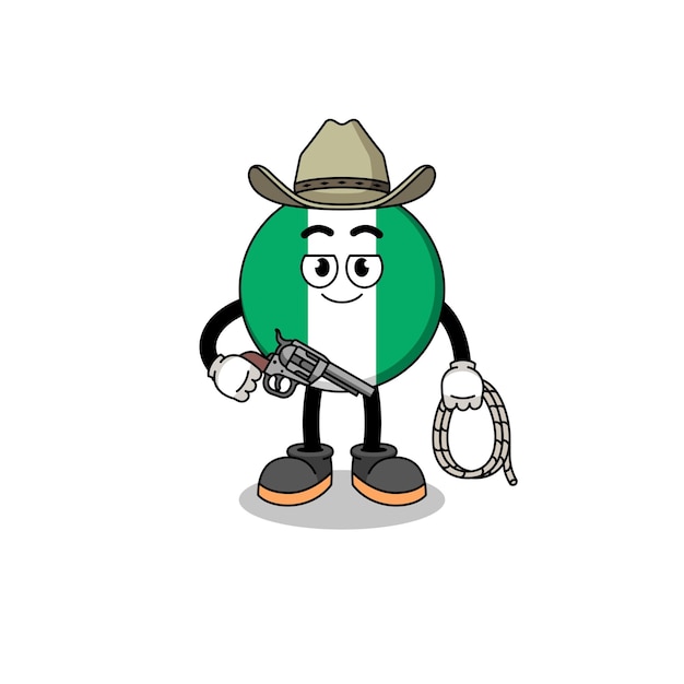 Personaggio mascotte della bandiera della nigeria come design di un personaggio da cowboy