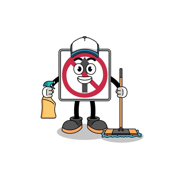 Vector character mascot of no thru movement road sign as a cleaning services