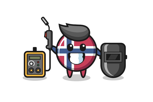 Character mascot of norway flag badge as a welder