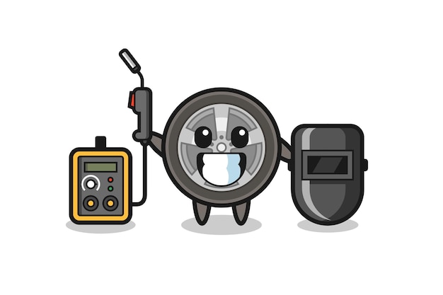 Вектор Символ талисмана автомобильного колеса в качестве сварщика милый дизайн стиля для элемента логотипа наклейки на футболке