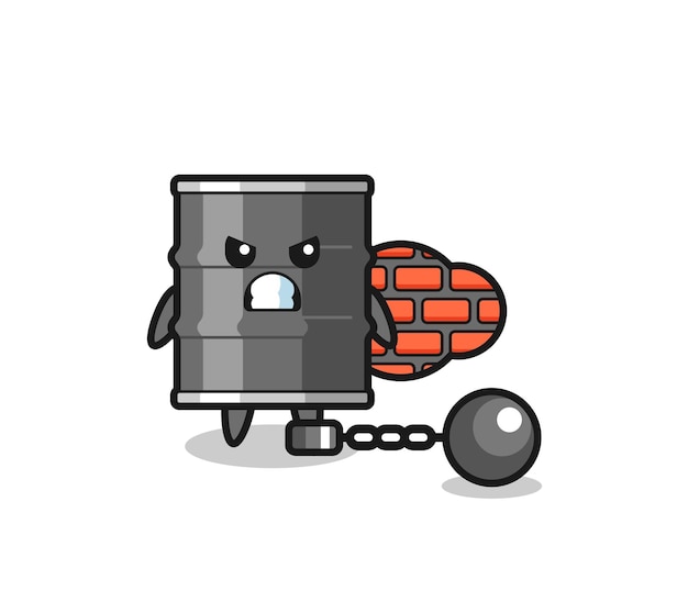 Character mascot of oil drum as a prisoner  cute design