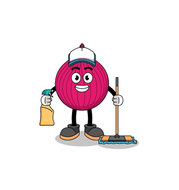 Character mascot of onion red as a cleaning services character design