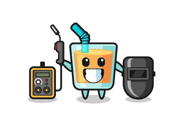 Character mascot of orange juice as a welder  cute style design for t shirt sticker logo element