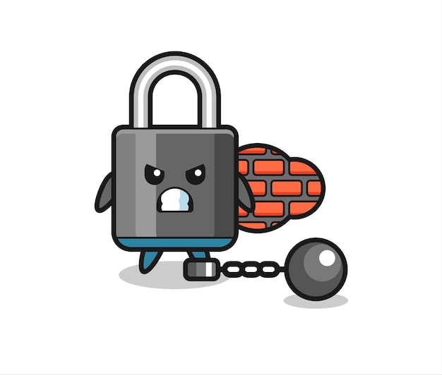 Character mascot of padlock as a prisoner , cute style design for t shirt, sticker, logo element