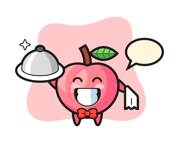 Character mascot of peach as a waiters, cute style design for t shirt