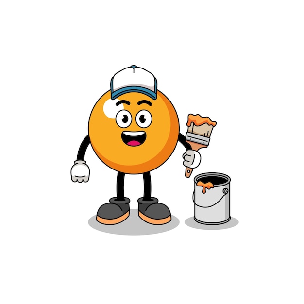 Character mascot of ping pong ball as a painter character design