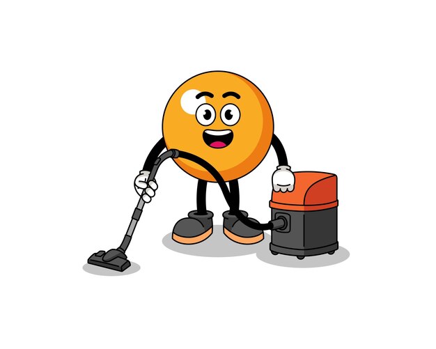 Character mascot of ping pong ball holding vacuum cleaner character design