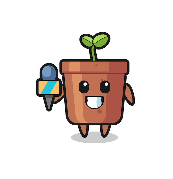 Character mascot of plant pot as a news reporter