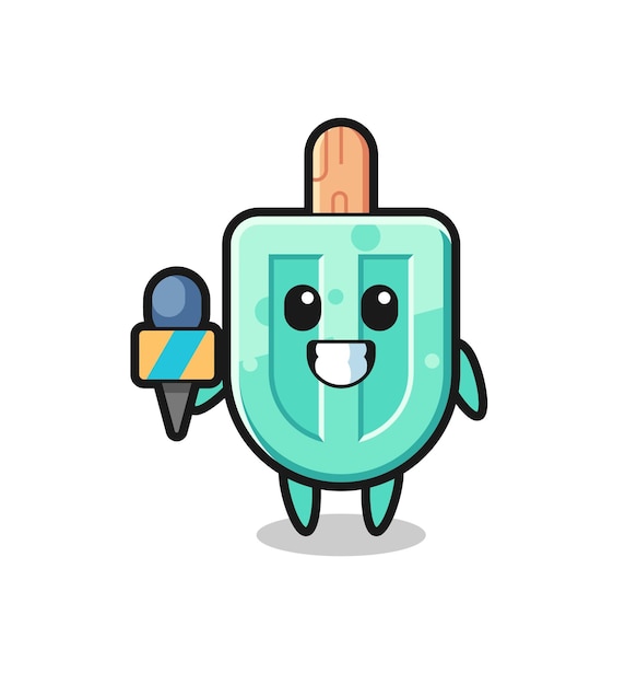 Character mascot of popsicles as a news reporter