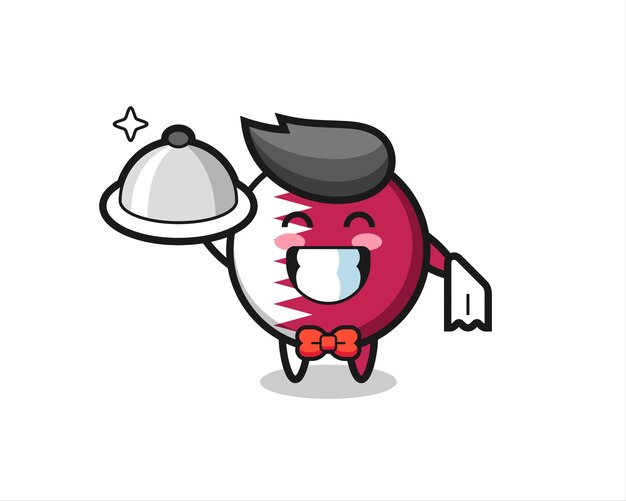 Character mascot of qatar flag badge as a waiters