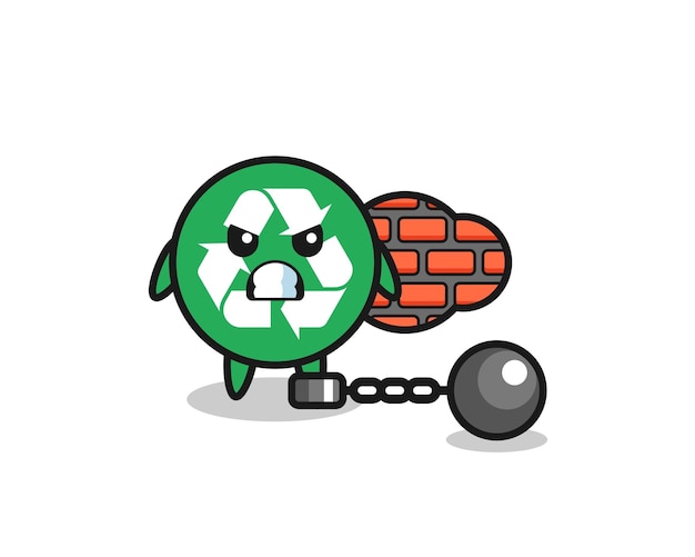 Character mascot of recycling as a prisoner