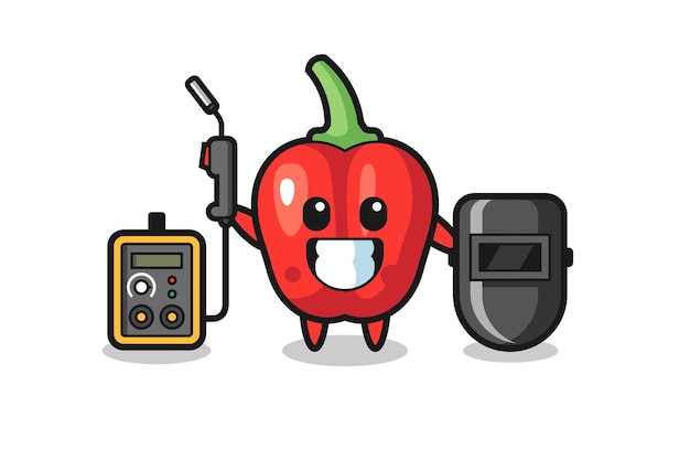 Character mascot of red bell pepper as a welder