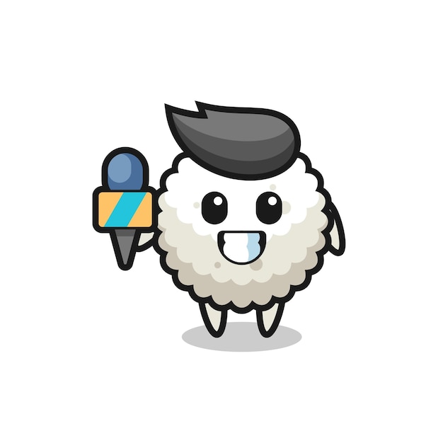 Character mascot of rice ball as a news reporter  cute style design for t shirt sticker logo element