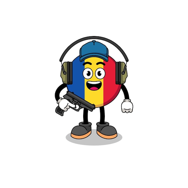 Character mascot of romania flag doing shooting range character design