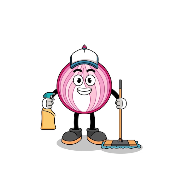 Character mascot of sliced onion as a cleaning services character design