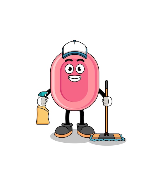 Character mascot of soap as a cleaning services