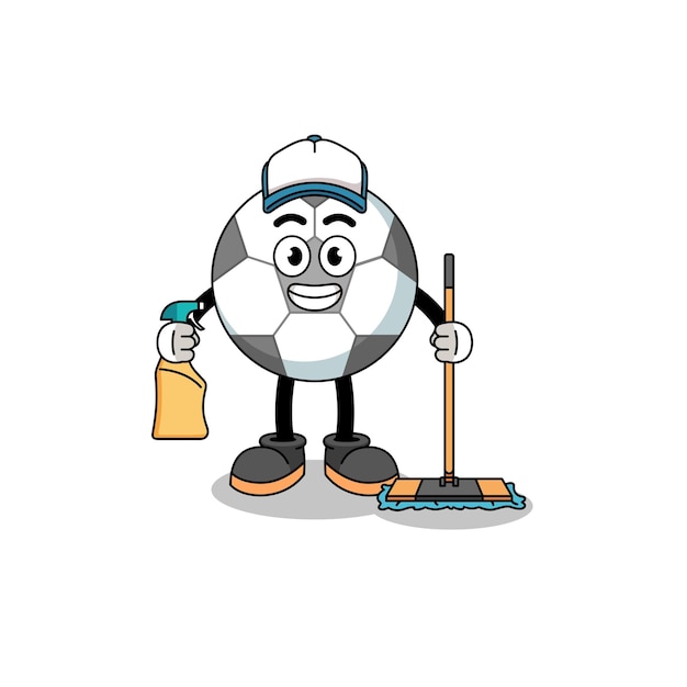 Character mascot of soccer ball as a cleaning services character design