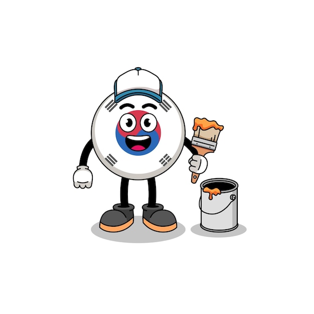 Vector character mascot of south korea flag as a painter