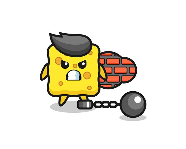 Character mascot of sponge as a prisoner , cute style design for t shirt, sticker, logo element