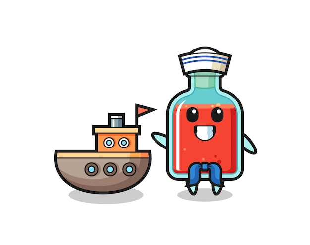 Character mascot of square poison bottle as a sailor man cute design