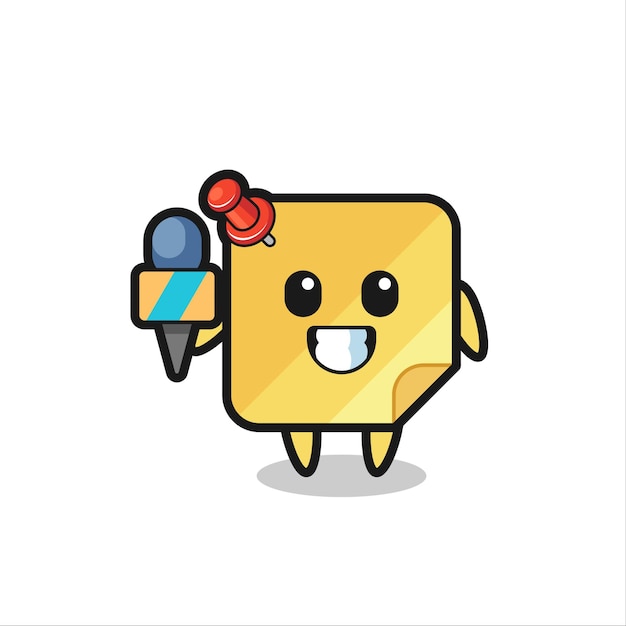 Character mascot of sticky note as a news reporter