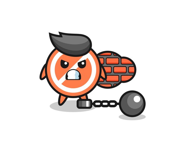 Character mascot of stop sign as a prisoner