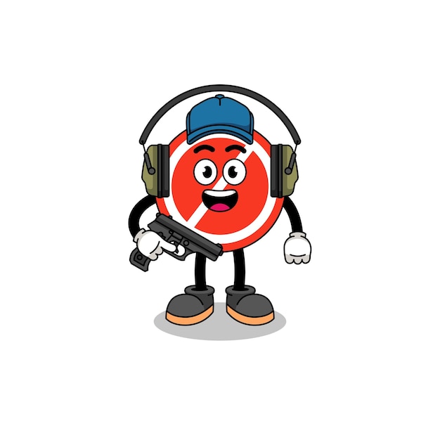 Vector character mascot of stop sign doing shooting range character design