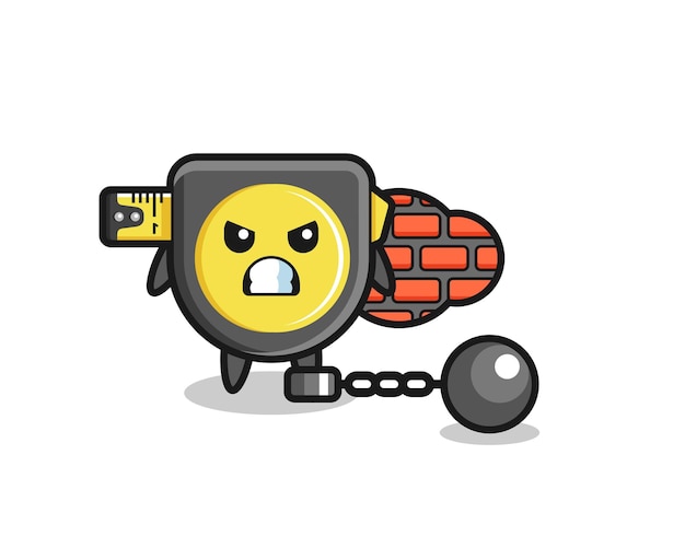 Character mascot of tape measure as a prisoner , cute design