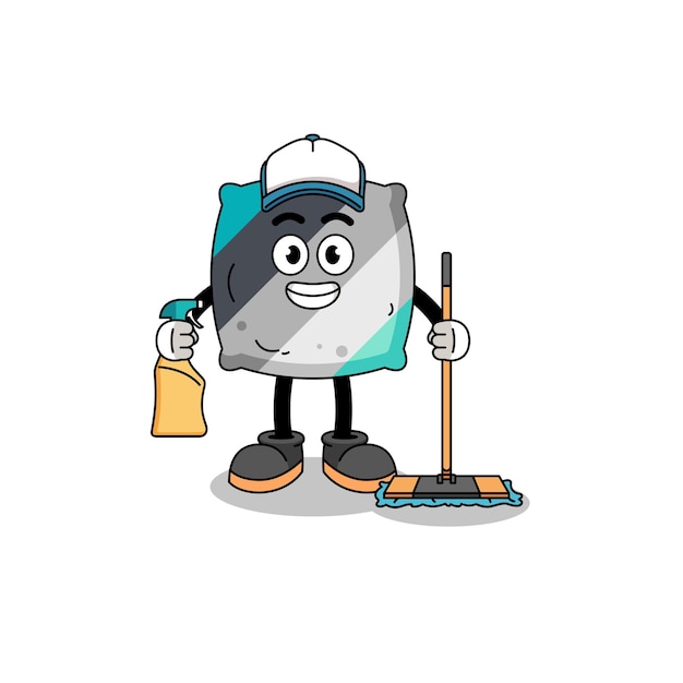 Vector character mascot of throw pillow as a cleaning services